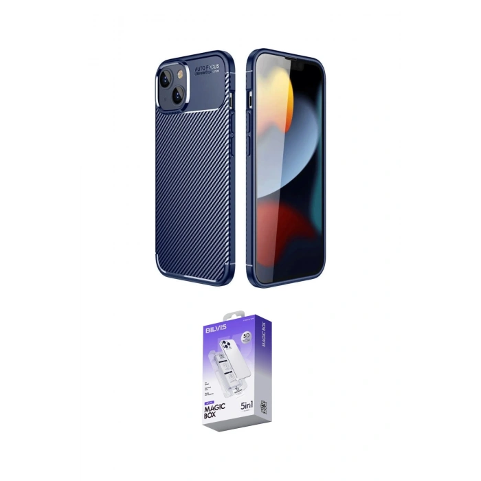 MARSİLYAN™- iPhone 14 Kılıf Eksen Form Prime - Siyah Bilvis 5in1 3D Magic Cam Ekran Koruyucu