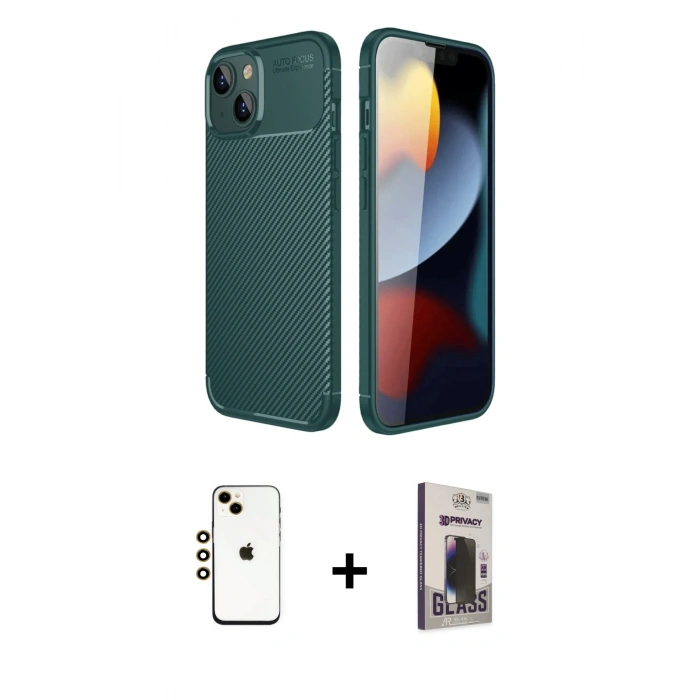 MARSİLYAN™- iPhone 14 Kılıf Eksen Form Prime - Siyah Bilvis Hayalet Cam Ekran Koruyucu + Shine Kamera Lens - GD