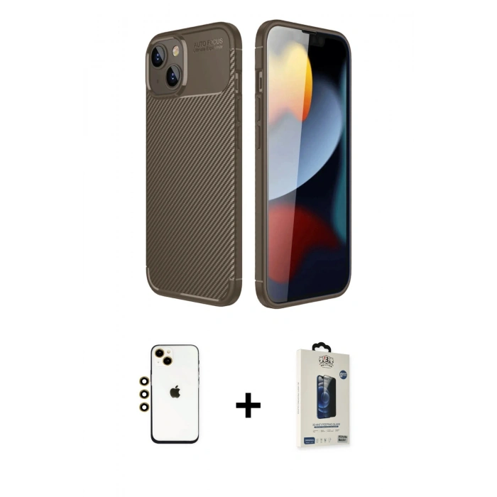 MARSİLYAN™- iPhone 14 Kılıf Eksen Form Prime - Siyah Bilvis Hayalet Cam Ekran Koruyucu + Shine Kamera Lens - GD