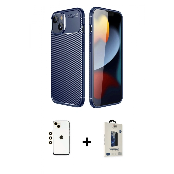 MARSİLYAN™- iPhone 14 Kılıf Eksen Form Prime - Siyah Bilvis Hayalet Cam Ekran Koruyucu + Shine Kamera Lens - GD