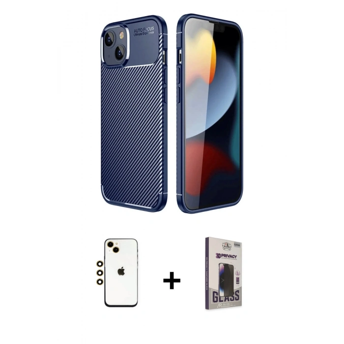 MARSİLYAN™- iPhone 14 Kılıf Eksen Form Prime - Siyah Bilvis Hayalet Cam Ekran Koruyucu + Shine Kamera Lens - GD