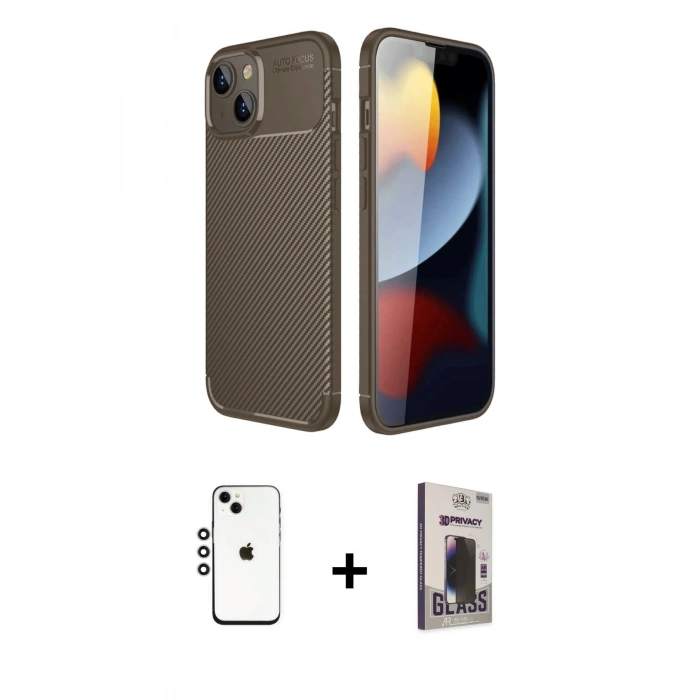 MARSİLYAN™- iPhone 14 Kılıf Eksen Form Prime - Siyah Bilvis Hayalet Cam Ekran Koruyucu + Shine Kamera Lens - GS