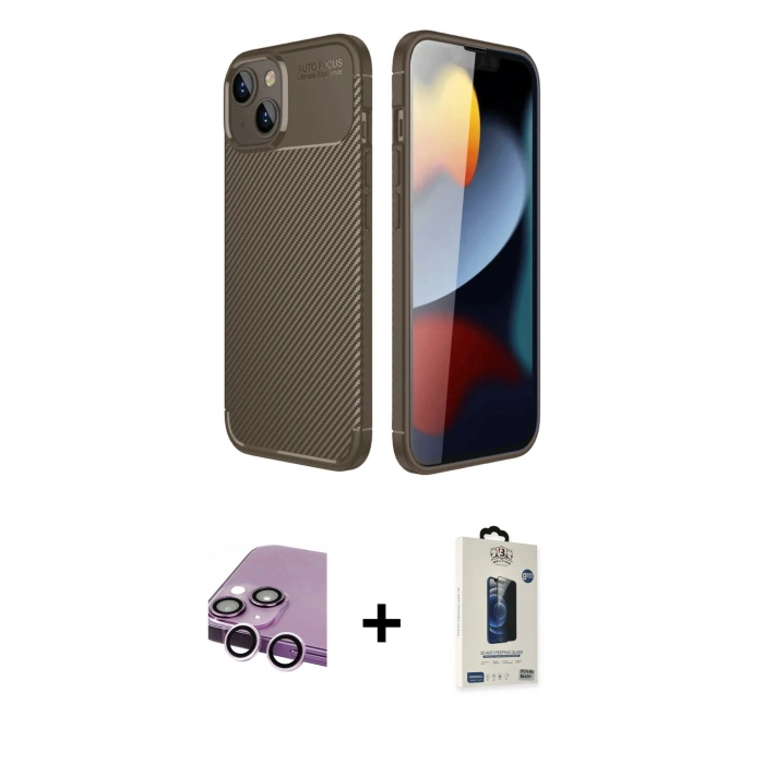 MARSİLYAN™- iPhone 14 Kılıf Eksen Form Prime - Siyah Bilvis Hayalet Cam Ekran Koruyucu + Raze Metal Kamera Lens - MR