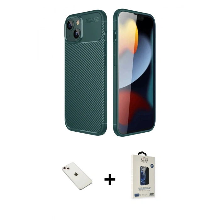 MARSİLYAN™- iPhone 14 Kılıf Eksen Form Prime - Siyah Bilvis Hayalet Cam Ekran Koruyucu + Diamond Kamera Lens - PE