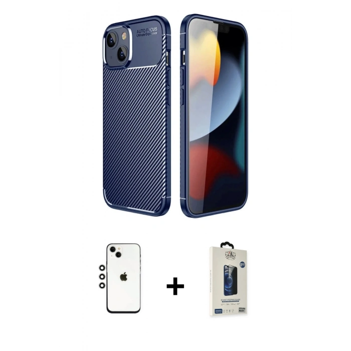 MARSİLYAN™- iPhone 14 Kılıf Eksen Form Prime - Siyah Bilvis Hayalet Cam Ekran Koruyucu + Shine Kamera Lens - GS