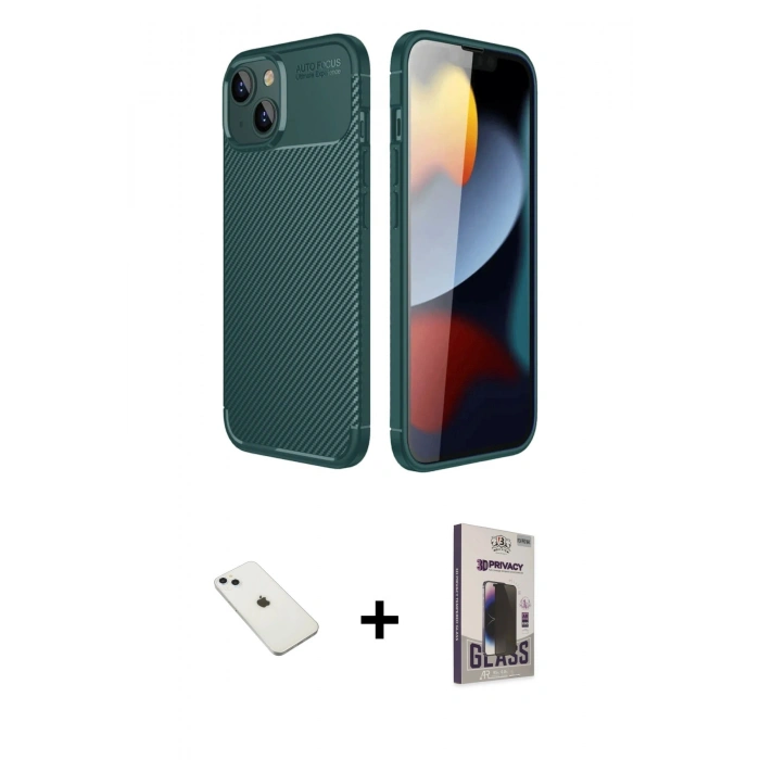 MARSİLYAN™- iPhone 14 Kılıf Eksen Form Prime - Siyah Bilvis Hayalet Cam Ekran Koruyucu + Diamond Kamera Lens - SABE