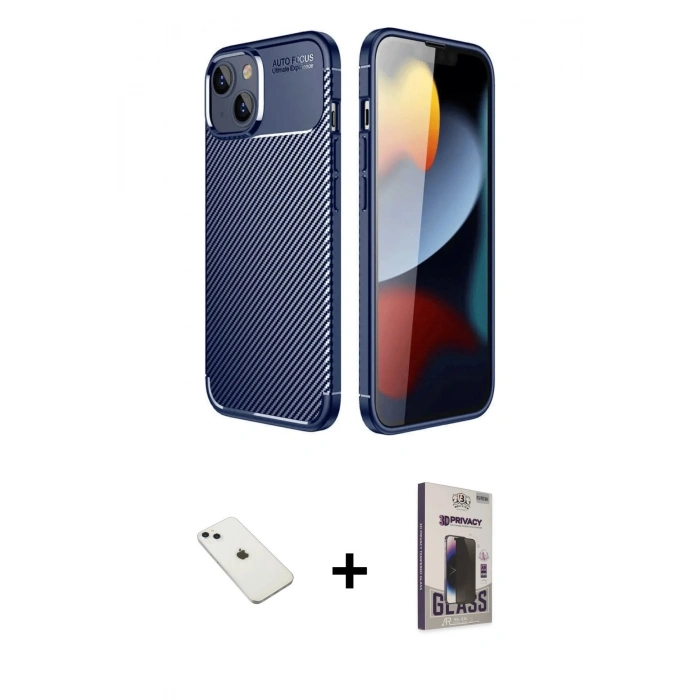 MARSİLYAN™- iPhone 14 Kılıf Eksen Form Prime - Siyah Bilvis Hayalet Cam Ekran Koruyucu + Diamond Kamera Lens - SABE