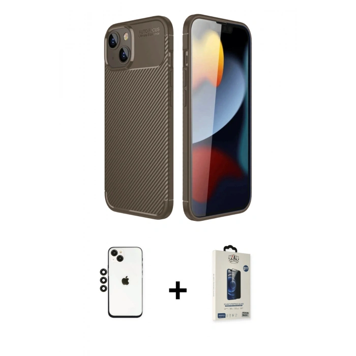 MARSİLYAN™- iPhone 14 Kılıf Eksen Form Prime - Siyah Bilvis Hayalet Cam Ekran Koruyucu + Shine Kamera Lens - SH