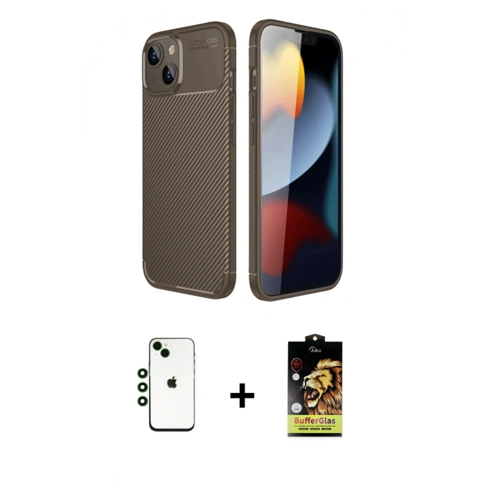 MARSİLYAN™- iPhone 14 Kılıf Eksen Form Prime - Siyah Buffer Cam Ekran Koruyucu + Shine Kamera Lens - YL