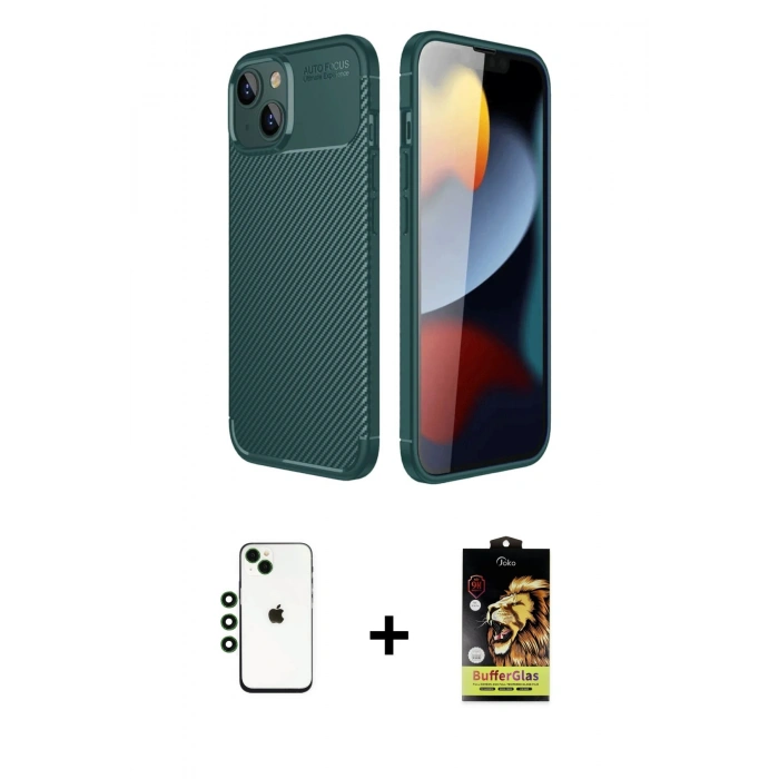 MARSİLYAN™- iPhone 14 Kılıf Eksen Form Prime - Siyah Buffer Cam Ekran Koruyucu + Shine Kamera Lens - YL