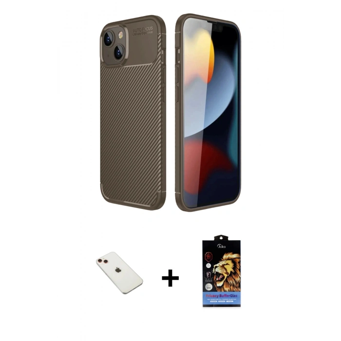 MARSİLYAN™- iPhone 14 Kılıf Eksen Form Prime - Siyah Buffer Hayalet Cam Ekran Koruyucu + Diamond Kamera Lens - KI