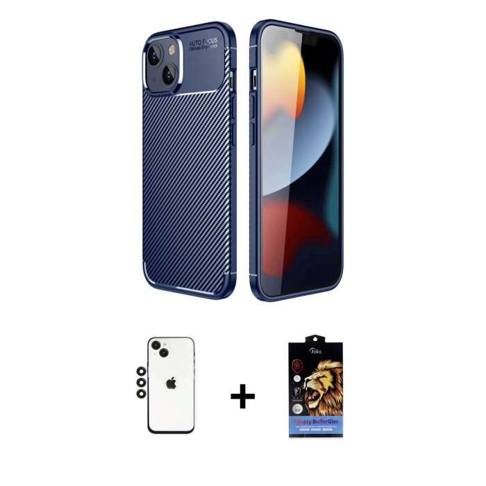 MARSİLYAN™- iPhone 14 Kılıf Eksen Form Prime - Siyah Buffer Hayalet Cam Ekran Koruyucu + Shine Kamera Lens - SH