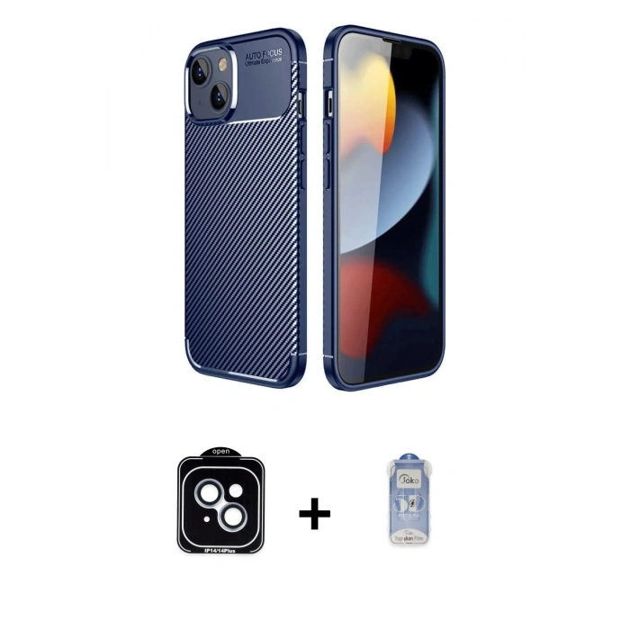 MARSİLYAN™- iPhone 14 Kılıf Eksen Form Prime - Siyah Joko Magic 5D Cam + PVD Metal Kamera Lens - MI