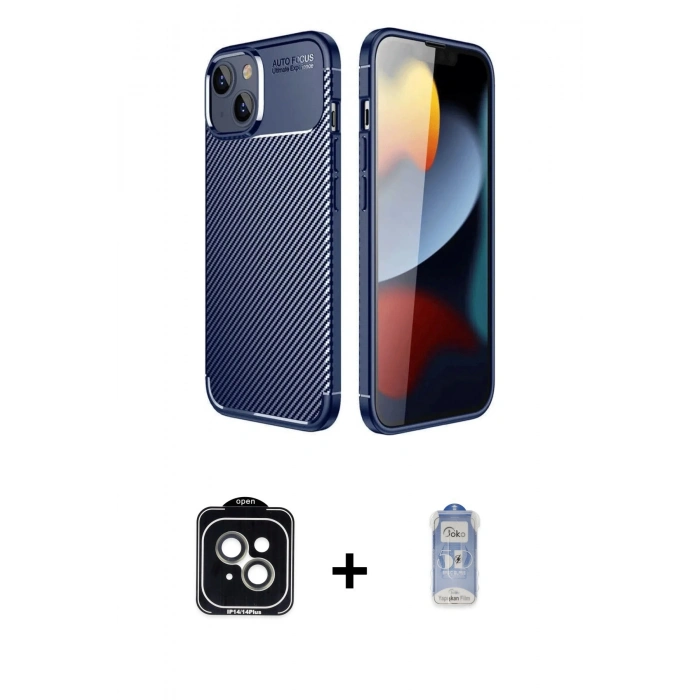 MARSİLYAN™- iPhone 14 Kılıf Eksen Form Prime - Siyah Joko Magic 5D Cam + PVD Metal Kamera Lens - YL