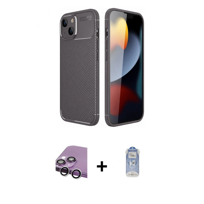MARSİLYAN™- iPhone 14 Kılıf Eksen Form Prime - Siyah Joko Magic 5D Cam + Raze Metal Kamera Lens - GS