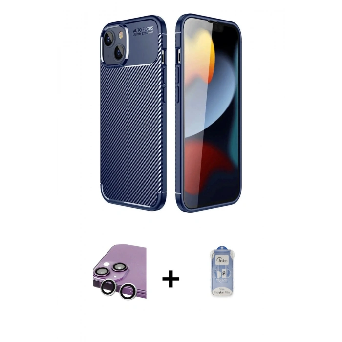 MARSİLYAN™- iPhone 14 Kılıf Eksen Form Prime - Siyah Joko Magic 5D Cam + Raze Metal Kamera Lens - GS