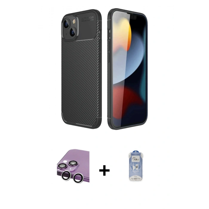 MARSİLYAN™- iPhone 14 Kılıf Eksen Form Prime - Siyah Joko Magic 5D Cam + Raze Metal Kamera Lens - GS