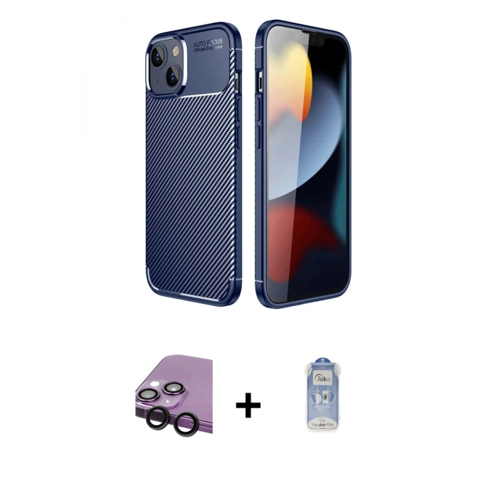 MARSİLYAN™- iPhone 14 Kılıf Eksen Form Prime - Siyah Joko Magic 5D Cam + Raze Metal Kamera Lens - SH