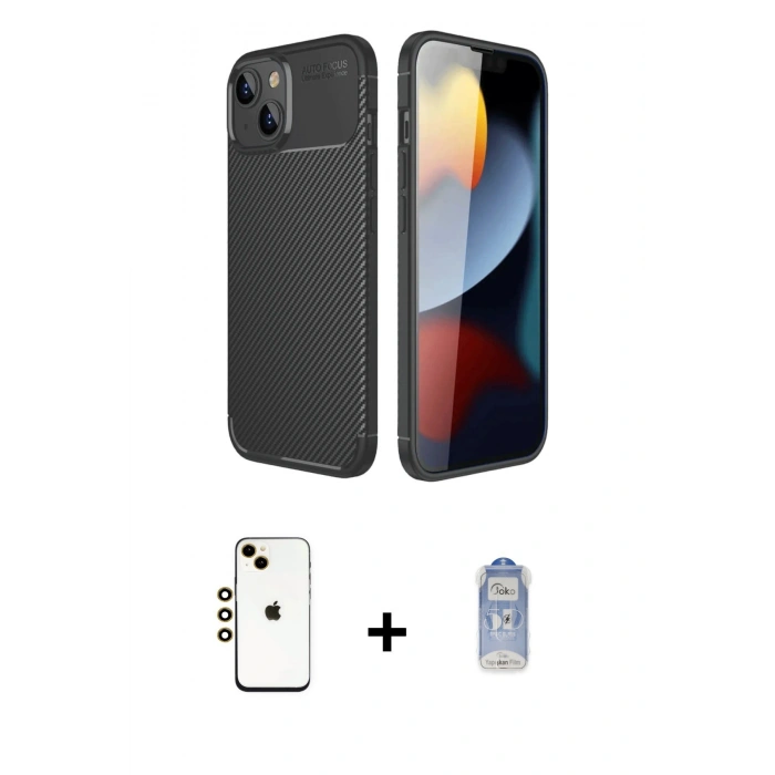 MARSİLYAN™- iPhone 14 Kılıf Eksen Form Prime - Siyah Joko Magic 5D Cam + Shine Kamera Lens - GD