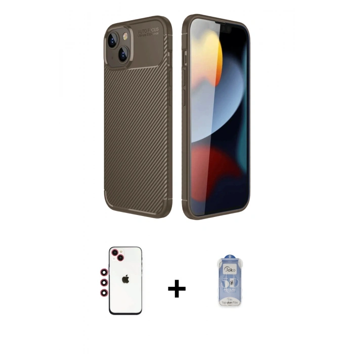 MARSİLYAN™- iPhone 14 Kılıf Eksen Form Prime - Siyah Joko Magic 5D Cam + Shine Kamera Lens - KI