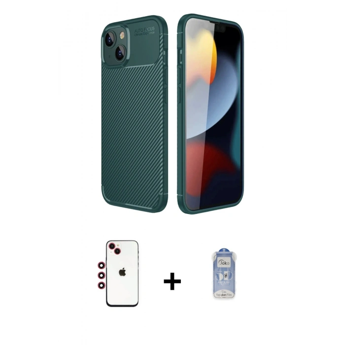 MARSİLYAN™- iPhone 14 Kılıf Eksen Form Prime - Siyah Joko Magic 5D Cam + Shine Kamera Lens - KI