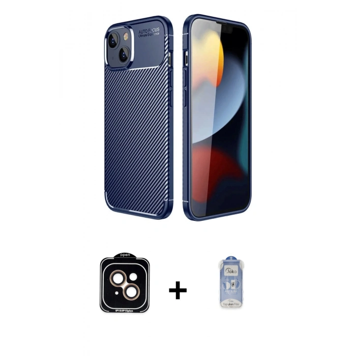 MARSİLYAN™- iPhone 14 Kılıf Eksen Form Prime - Siyah Joko Magic 5D Cam + PVD Metal Kamera Lens - TU