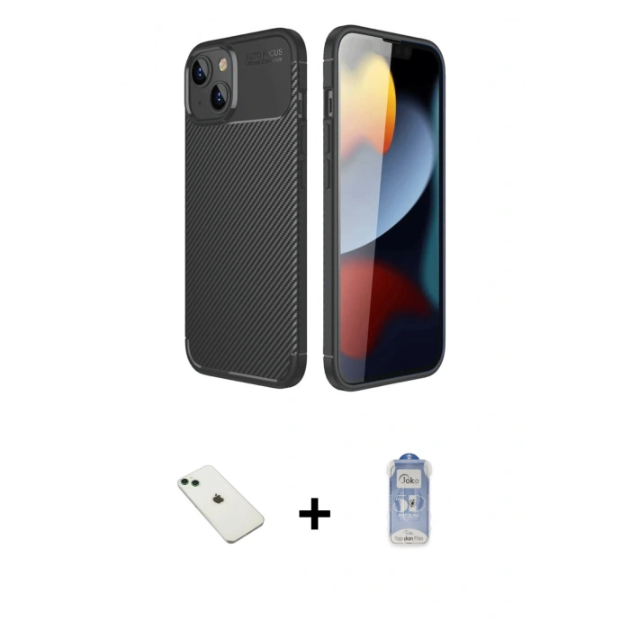 MARSİLYAN™- iPhone 14 Kılıf Eksen Form Prime - Siyah Joko Magic 5D Cam + Diamond Kamera Lens - YL