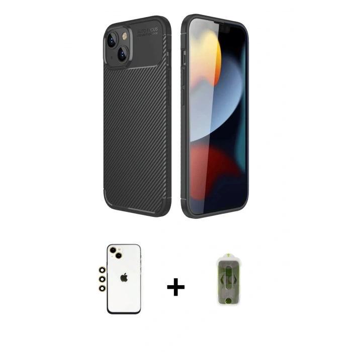 MARSİLYAN™- iPhone 14 Kılıf Eksen Form Prime - Siyah Joko Magic 5D Hayalet Cam + Shine Kamera Lens - GD
