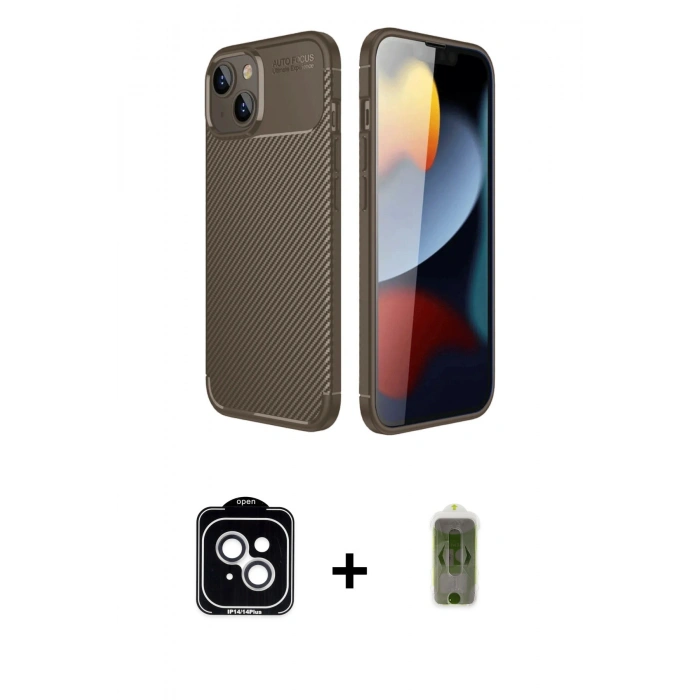 MARSİLYAN™- iPhone 14 Kılıf Eksen Form Prime - Siyah Joko Magic 5D Hayalet Cam + PVD Metal Kamera Lens - GS