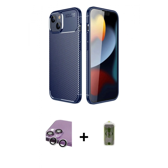 MARSİLYAN™- iPhone 14 Kılıf Eksen Form Prime - Siyah Joko Magic 5D Hayalet Cam + Gümüş Raze Metal Kamera Lens