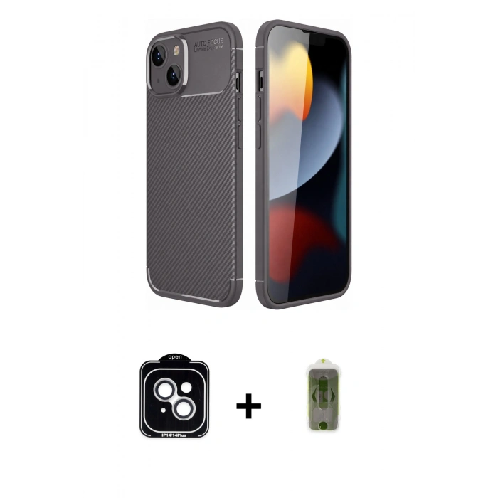 MARSİLYAN™- iPhone 14 Kılıf Eksen Form Prime - Siyah Joko Magic 5D Hayalet Cam + PVD Metal Kamera Lens - GS