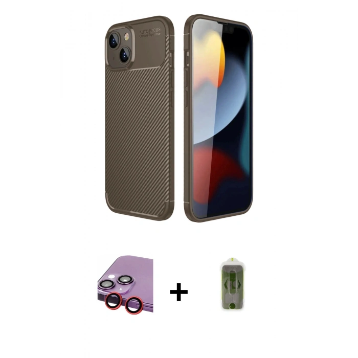 MARSİLYAN™- iPhone 14 Kılıf Eksen Form Prime - Siyah Joko Magic 5D Hayalet Cam + Raze Metal Kamera Lens - KI
