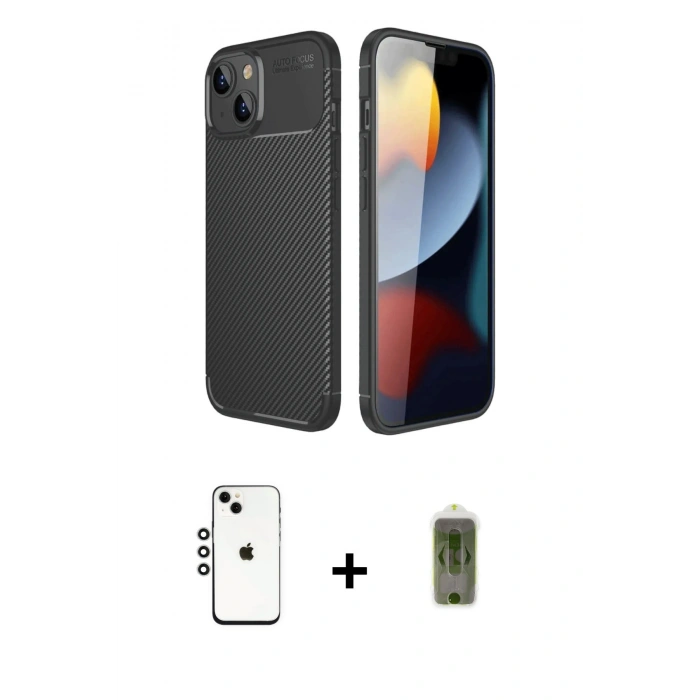 MARSİLYAN™- iPhone 14 Kılıf Eksen Form Prime - Siyah Joko Magic 5D Hayalet Cam + Shine Kamera Lens - GS