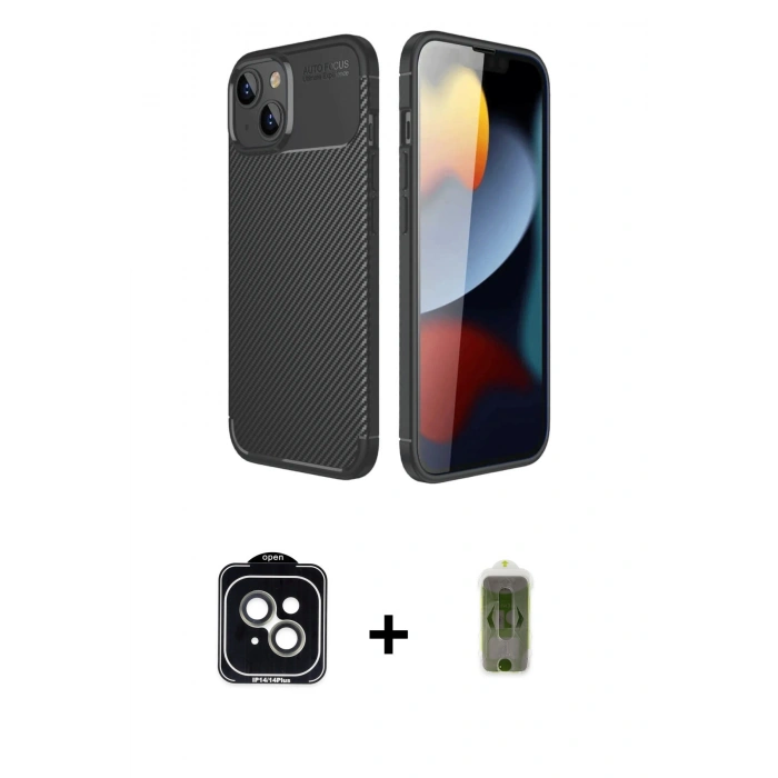 MARSİLYAN™- iPhone 14 Kılıf Eksen Form Prime - Siyah Joko Magic 5D Hayalet Cam + PVD Metal Kamera Lens - YL