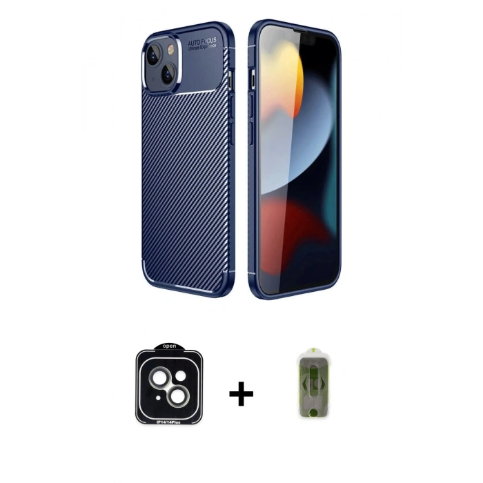 MARSİLYAN™- iPhone 14 Kılıf Eksen Form Prime - Siyah Joko Magic 5D Hayalet Cam + PVD Metal Kamera Lens - YL