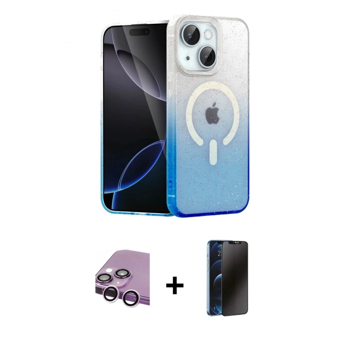 MARSİLYAN™- iPhone 14 Kılıf Eksen Minimal Özel Seri - Siyah 3D Antistatik Hayalet Cam Ekran Koruyucu + Raze Metal Kamera Lens - MR