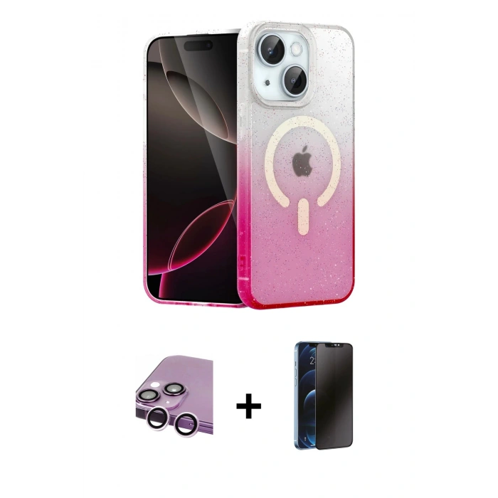 MARSİLYAN™- iPhone 14 Kılıf Eksen Minimal Özel Seri - Siyah 3D Antistatik Hayalet Cam Ekran Koruyucu + Raze Metal Kamera Lens - MR