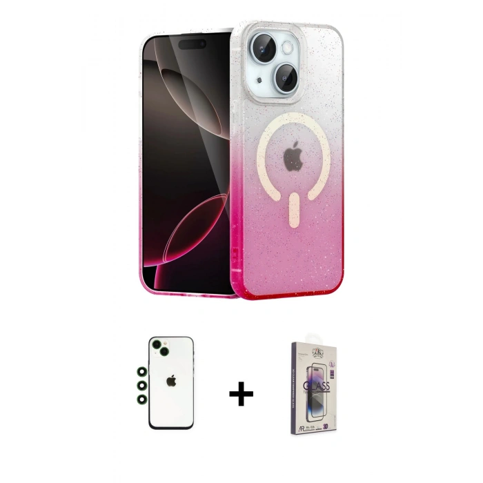 MARSİLYAN™- iPhone 14 Kılıf Eksen Minimal Özel Seri - Siyah Bilvis 3D Cam Ekran Koruyucu + Shine Kamera Lens - YL