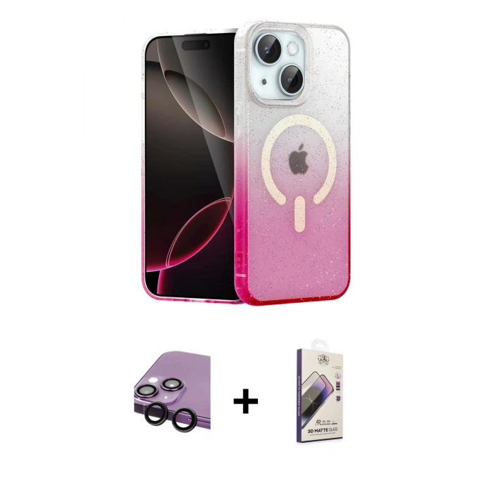MARSİLYAN™- iPhone 14 Kılıf Eksen Minimal Özel Seri - Siyah Bilvis 3D Mat Cam Ekran Koruyucu + Raze Metal Kamera Lens - SH