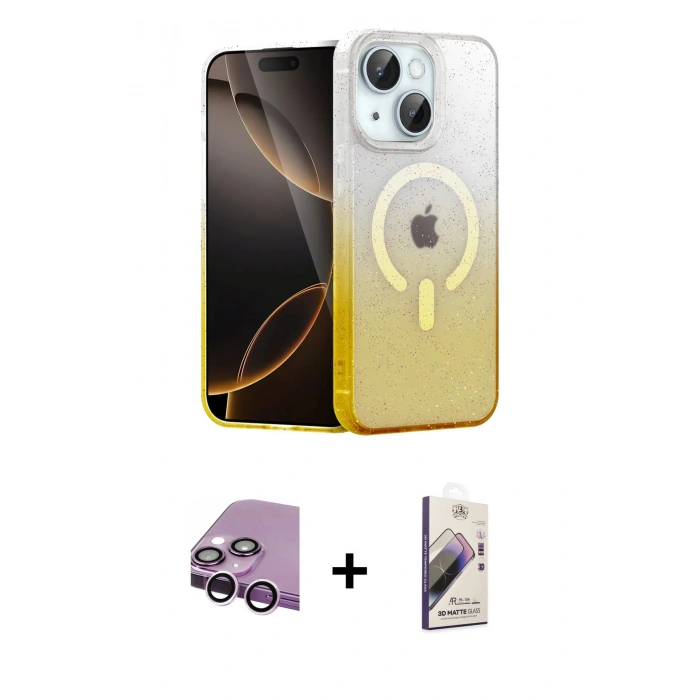 MARSİLYAN™- iPhone 14 Kılıf Eksen Minimal Özel Seri - Siyah Bilvis 3D Mat Cam Ekran Koruyucu + Raze Metal Kamera Lens - MR