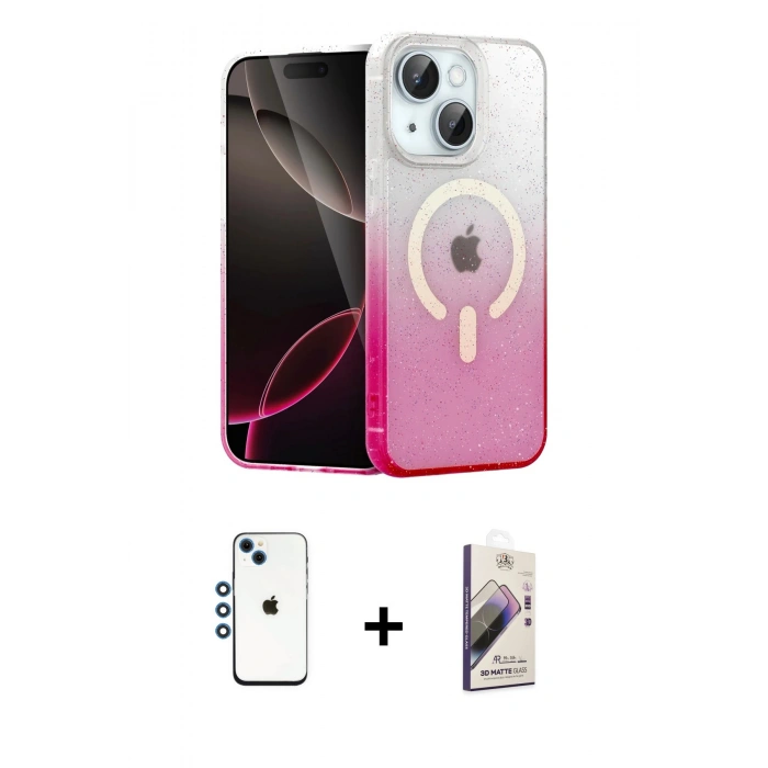 MARSİLYAN™- iPhone 14 Kılıf Eksen Minimal Özel Seri - Siyah Bilvis 3D Mat Cam Ekran Koruyucu + Shine Kamera Lens - MI