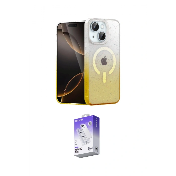 MARSİLYAN™- iPhone 14 Kılıf Eksen Minimal Özel Seri - Siyah Bilvis 5in1 3D Magic Cam Ekran Koruyucu