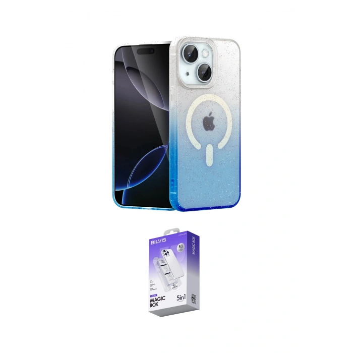 MARSİLYAN™- iPhone 14 Kılıf Eksen Minimal Özel Seri - Siyah Bilvis 5in1 3D Magic Cam Ekran Koruyucu