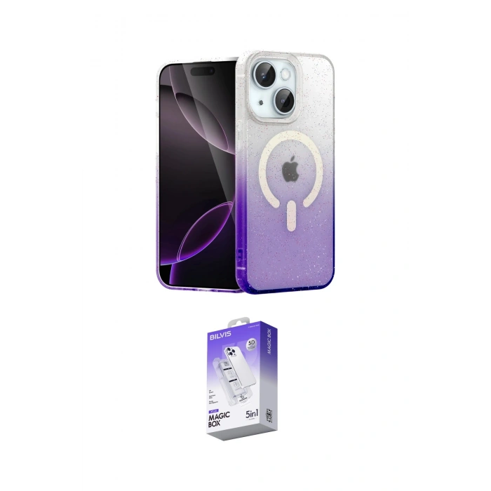 MARSİLYAN™- iPhone 14 Kılıf Eksen Minimal Özel Seri - Siyah Bilvis 5in1 3D Magic Cam Ekran Koruyucu