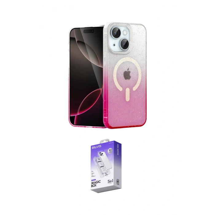 MARSİLYAN™- iPhone 14 Kılıf Eksen Minimal Özel Seri - Siyah Bilvis 5in1 3D Magic Cam Ekran Koruyucu