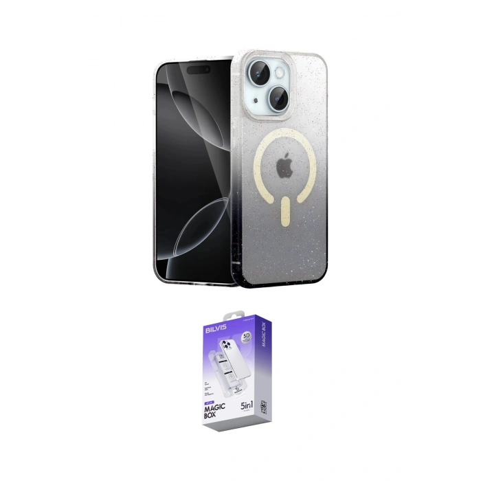 MARSİLYAN™- iPhone 14 Kılıf Eksen Minimal Özel Seri - Siyah Bilvis 5in1 3D Magic Cam Ekran Koruyucu