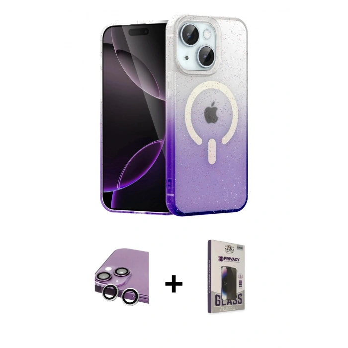 MARSİLYAN™- iPhone 14 Kılıf Eksen Minimal Özel Seri - Siyah Bilvis Hayalet Cam Ekran Koruyucu + Raze Metal Kamera Lens - GS