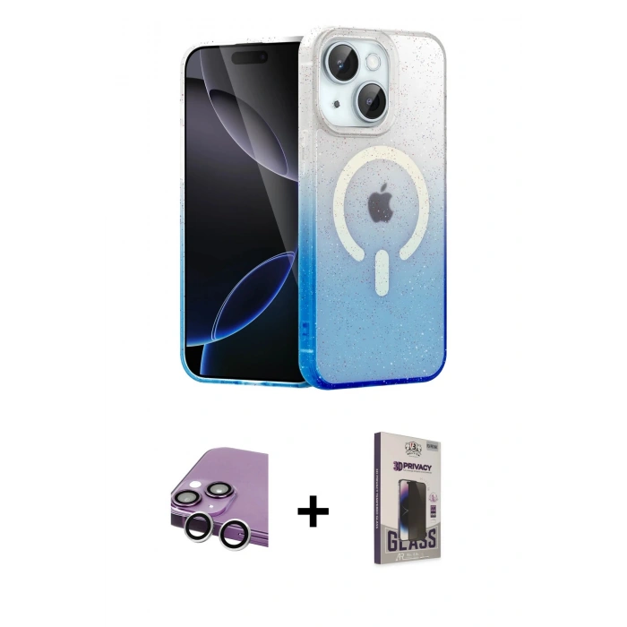 MARSİLYAN™- iPhone 14 Kılıf Eksen Minimal Özel Seri - Siyah Bilvis Hayalet Cam Ekran Koruyucu + Raze Metal Kamera Lens - GS