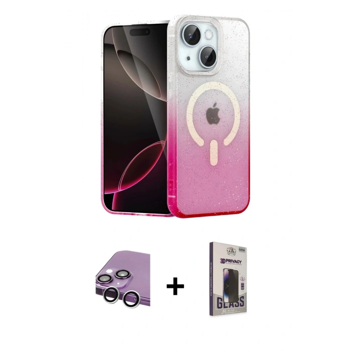 MARSİLYAN™- iPhone 14 Kılıf Eksen Minimal Özel Seri - Siyah Bilvis Hayalet Cam Ekran Koruyucu + Raze Metal Kamera Lens - GS