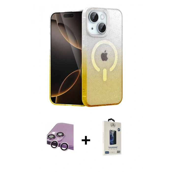 MARSİLYAN™- iPhone 14 Kılıf Eksen Minimal Özel Seri - Siyah Bilvis Hayalet Cam Ekran Koruyucu + Raze Metal Kamera Lens - MR